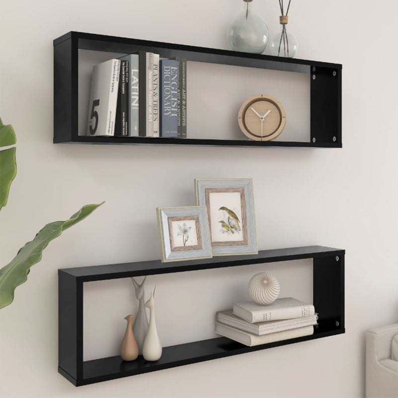 vidaXL 2 db fekete szerelt fa fali polc 100 x 15 x 30 cm