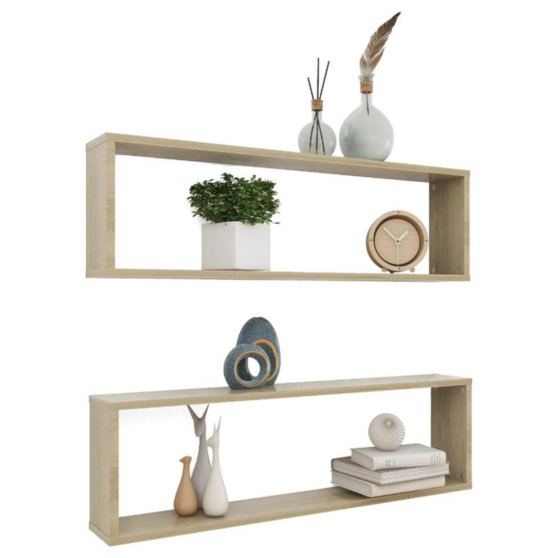 vidaXL 2 db sonoma tölgy színű szerelt fa fali polc 100 x 15 x 30 cm