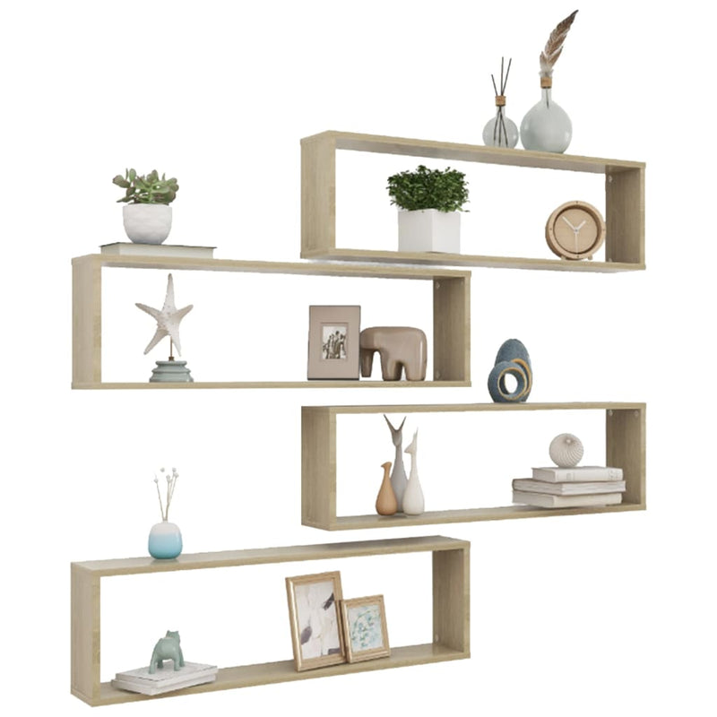 vidaXL 4 db sonoma tölgy színű szerelt fa fali polc 100x15x30 cm