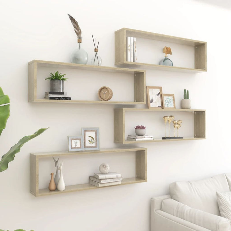vidaXL 4 db sonoma tölgy színű szerelt fa fali polc 100x15x30 cm