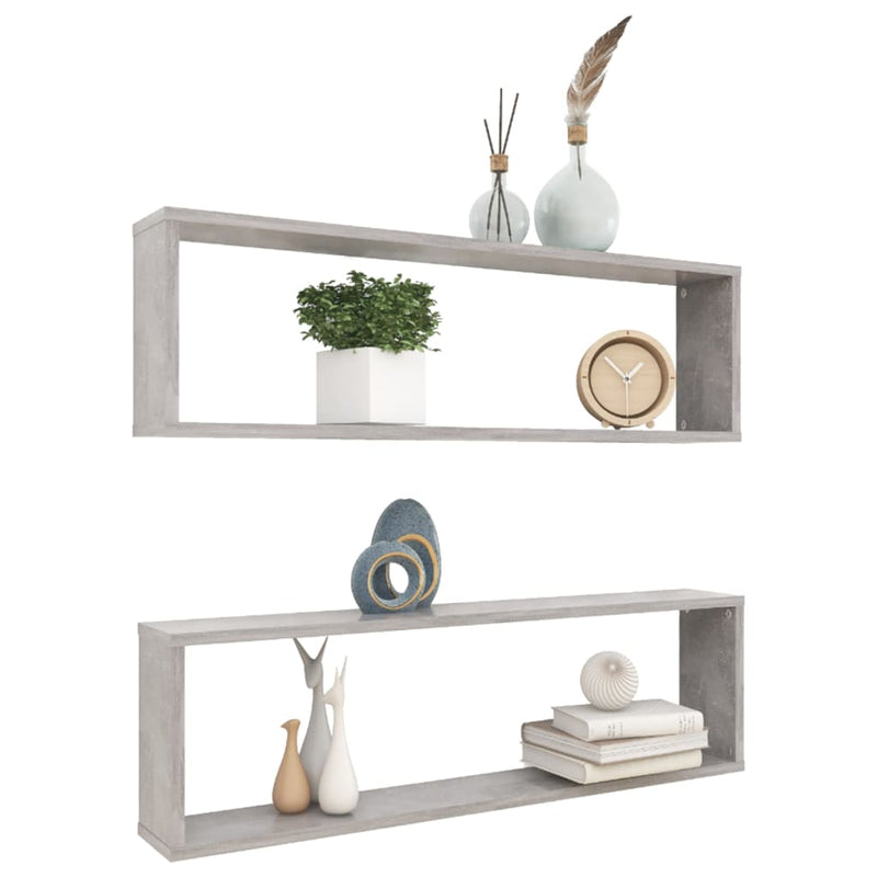 vidaXL 2 db betonszürke szerelt fa fali polc 100 x 15 x 30 cm