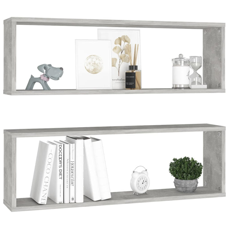 vidaXL 2 db betonszürke szerelt fa fali kockapolc 80 x 15 x 26,5 cm