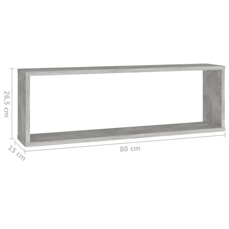 vidaXL 2 db betonszürke szerelt fa fali kockapolc 80 x 15 x 26,5 cm