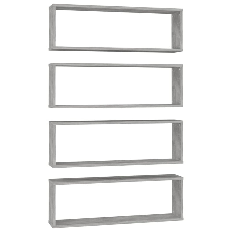 vidaXL 4 db betonszürke szerelt fa fali kockapolc 80 x 15 x 26,5 cm
