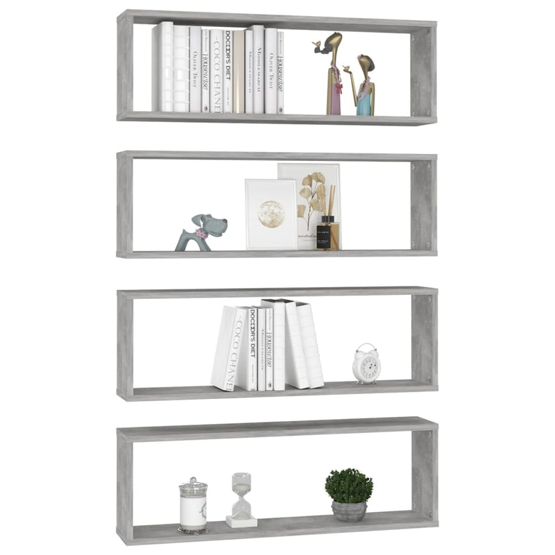 vidaXL 4 db betonszürke szerelt fa fali kockapolc 80 x 15 x 26,5 cm