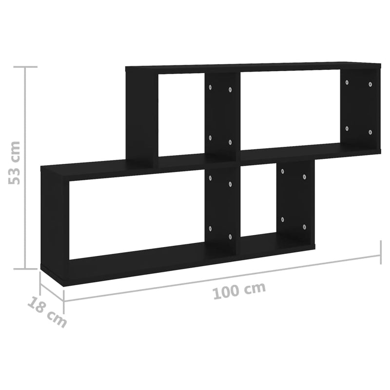 vidaXL fekete szerelt fa fali polc 100 x 18 x 53 cm
