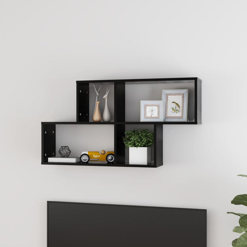 vidaXL fekete szerelt fa fali polc 100 x 18 x 53 cm