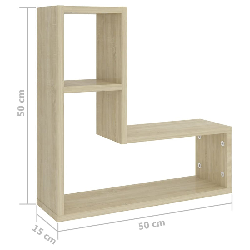 vidaXL 2 db sonoma tölgy színű szerelt fa fali polc 50 x 15 x 50 cm