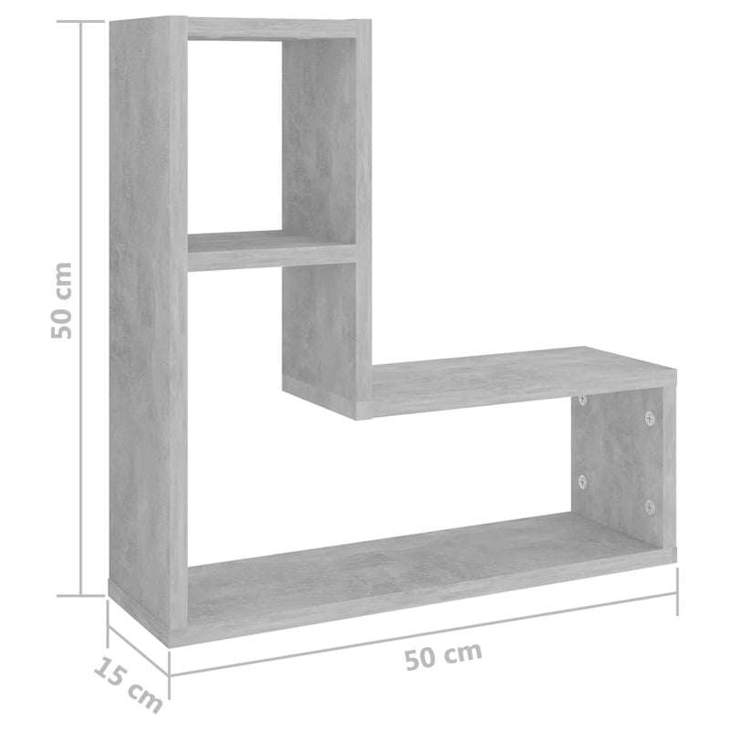 vidaXL 2 db betonszürke szerelt fa fali polc 50 x 15 x 50 cm