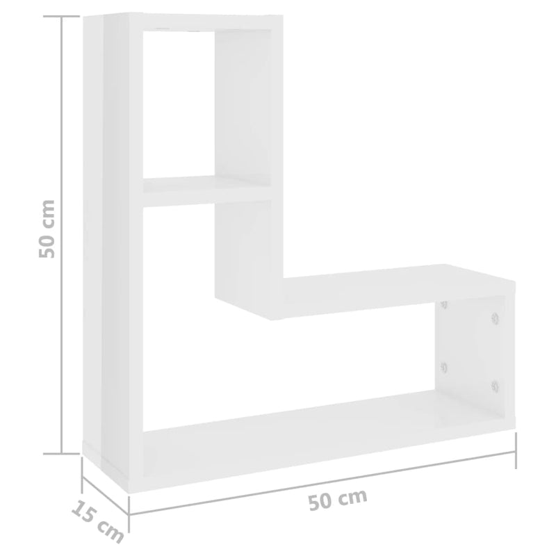 vidaXL 2 db magasfényű fehér szerelt fa fali polc 50 x 15 x 50 cm