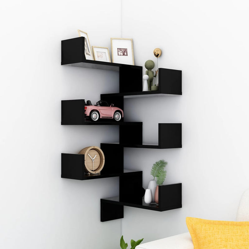 vidaXL 2 db fekete szerelt fa fali sarokpolc 40 x 40 x 50 cm