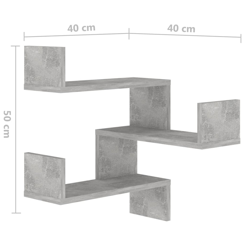 vidaXL 2 db betonszürke szerelt fa fali sarokpolc 40 x 40 x 50 cm
