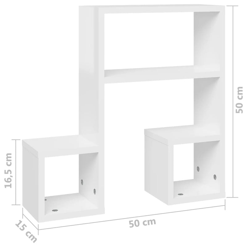 vidaXL 2 db magasfényű fehér szerelt fa fali polc 50 x 15 x 50 cm