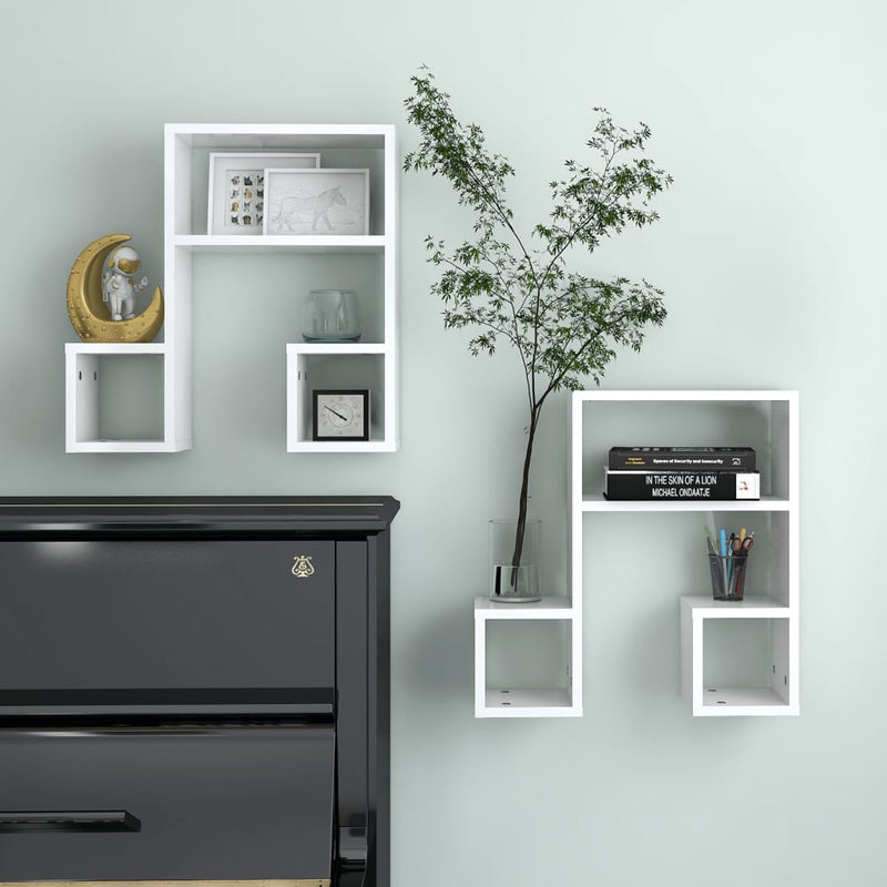 vidaXL 2 db magasfényű fehér szerelt fa fali polc 50 x 15 x 50 cm