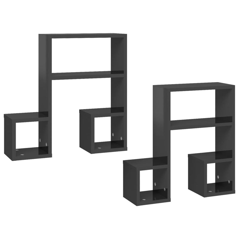 vidaXL 2 db magasfényű szürke szerelt fa fali polc 50 x 15 x 50 cm