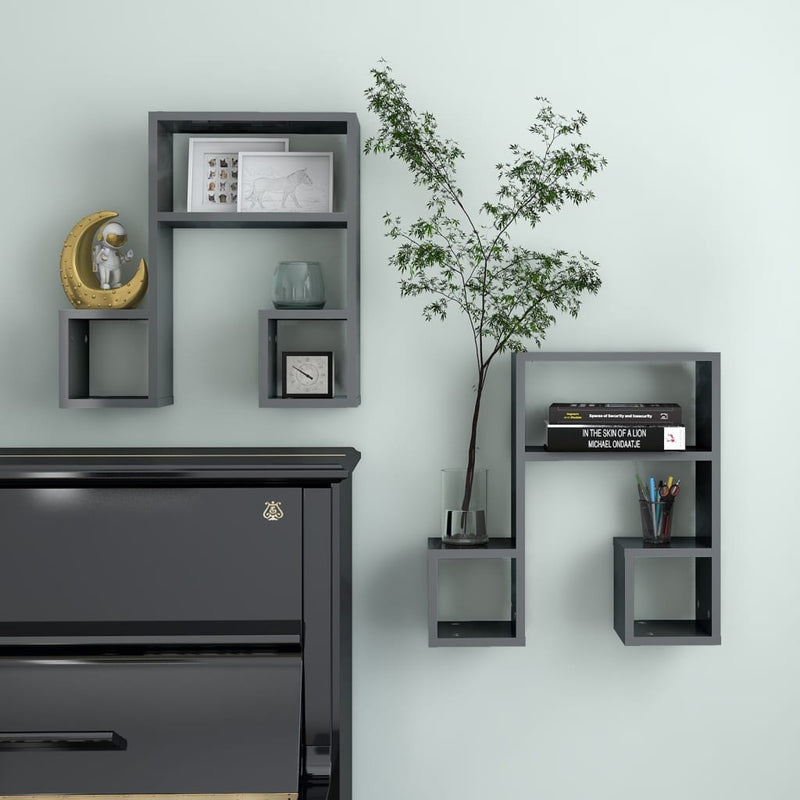 vidaXL 2 db magasfényű szürke szerelt fa fali polc 50 x 15 x 50 cm