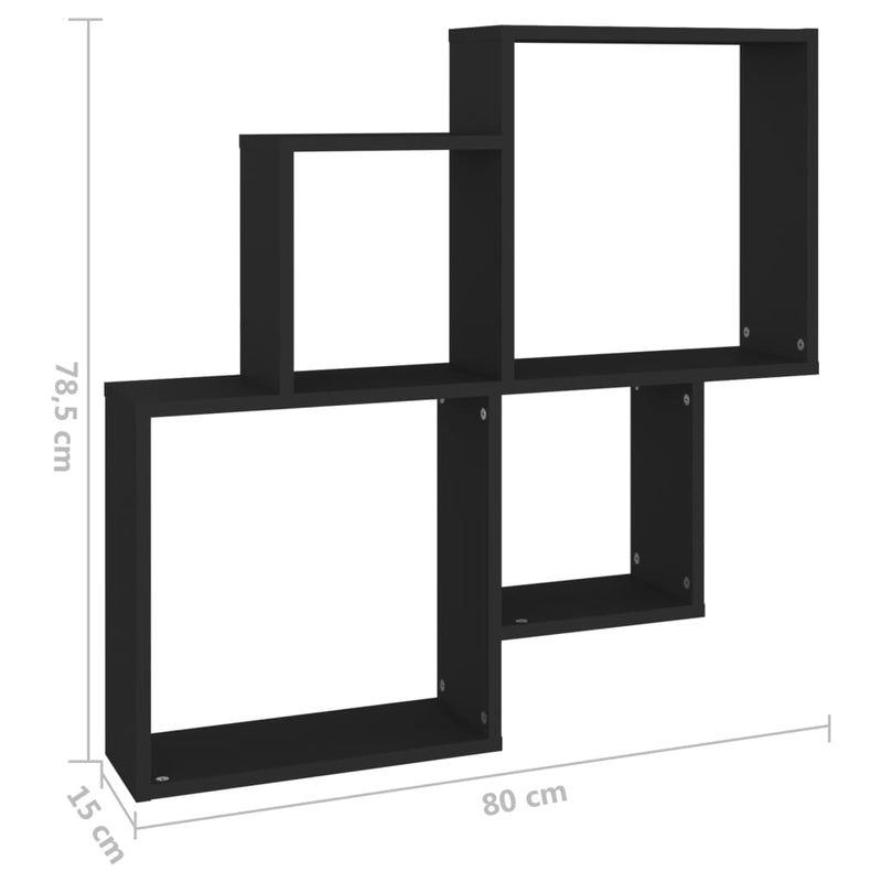 vidaXL fekete szerelt fa szögletes fali polc 80 x 15 x 78,5 cm