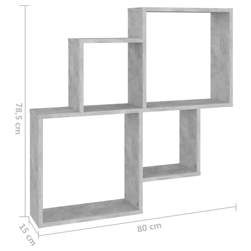vidaXL betonszürke szerelt fa szögletes fali polc 80 x 15 x 78,5 cm