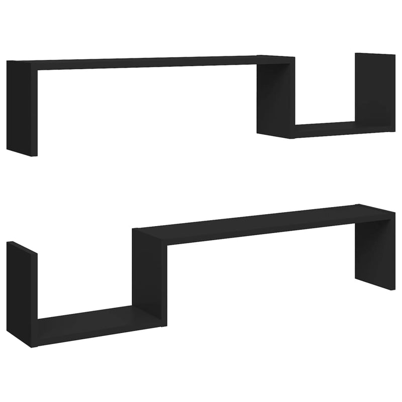vidaXL 2 db fekete szerelt fa fali polc 100 x 15 x 20 cm