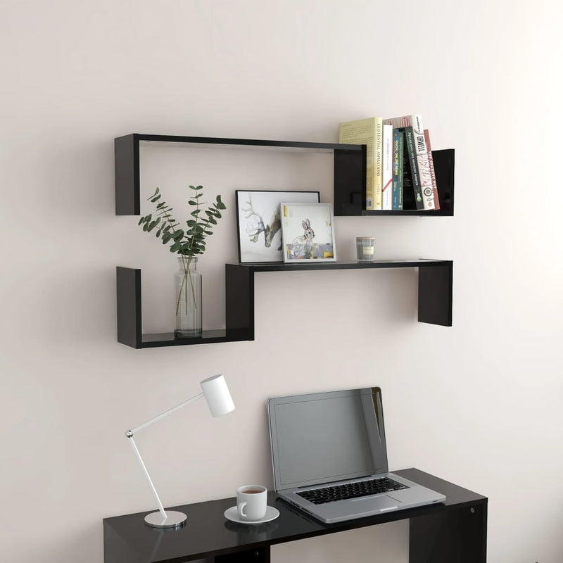 vidaXL 2 db fekete szerelt fa fali polc 100 x 15 x 20 cm