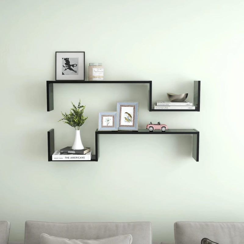 vidaXL 2 db fekete szerelt fa fali polc 100 x 15 x 20 cm