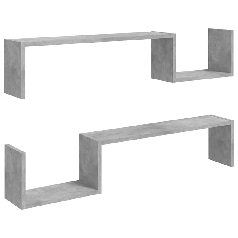 vidaXL 2 db betonszürke szerelt fa fali polc 100 x 15 x 20 cm