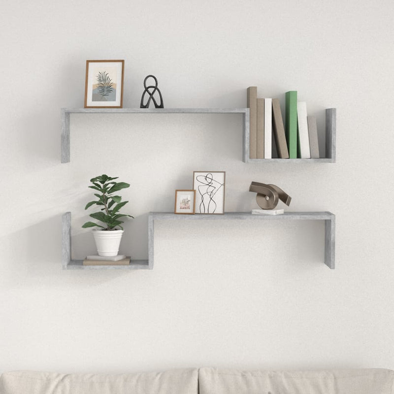 vidaXL 2 db betonszürke szerelt fa fali polc 100 x 15 x 20 cm