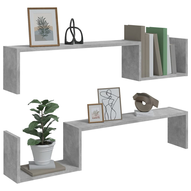 vidaXL 2 db betonszürke szerelt fa fali polc 100 x 15 x 20 cm