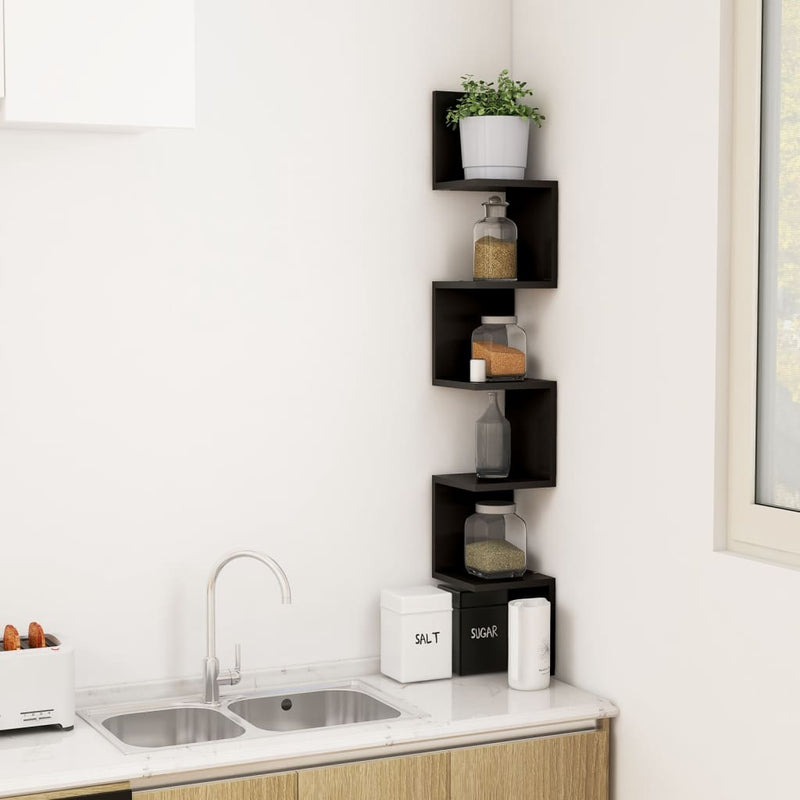 vidaXL fekete szerelt fa fali sarokpolc 20 x 20 x 127,5 cm