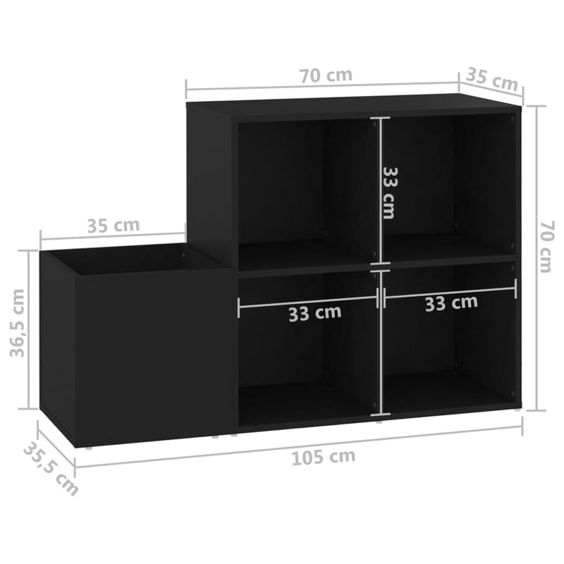 vidaXL fekete szerelt fa előszobai cipősszekrény 105 x 35,5 x 70 cm