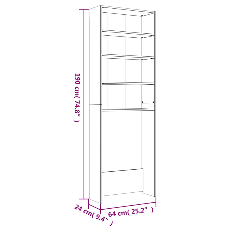 vidaXL betonszürke mosógépszekrény 64 x 24 x 190 cm