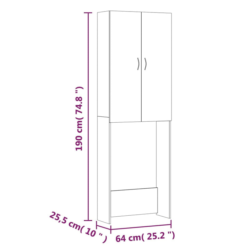 vidaXL fekete mosógépszekrény 64 x 25,5 x 190 cm