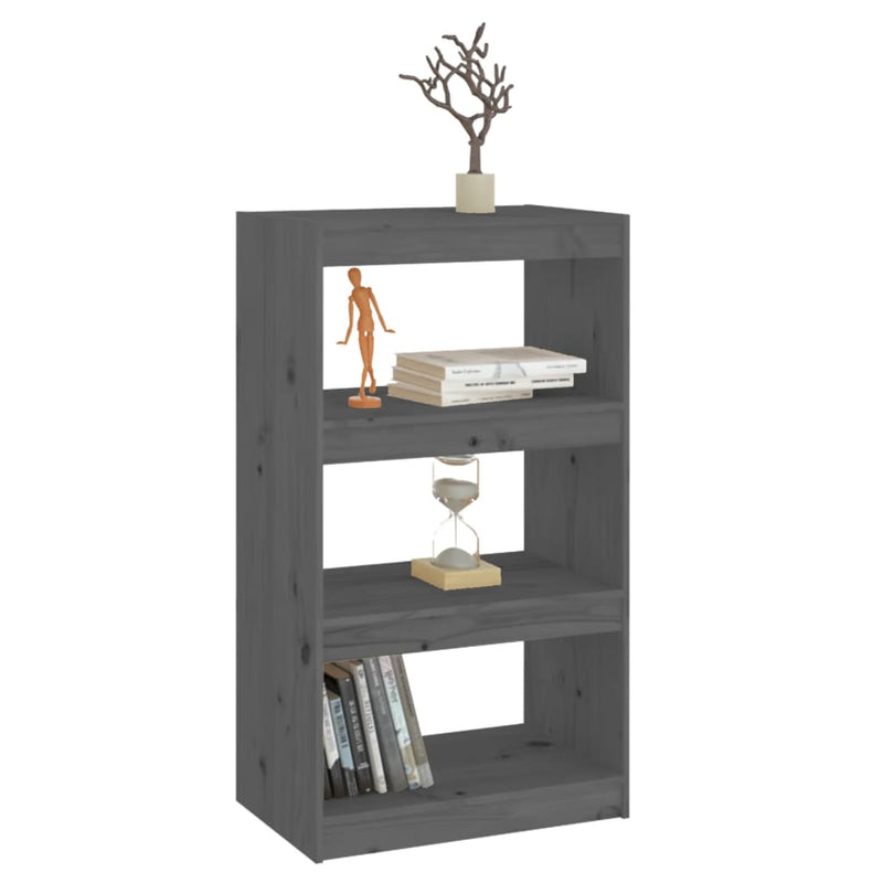 vidaXL szürke tömör fenyőfa könyvszekrény/térelválasztó 60x30x103,5 cm