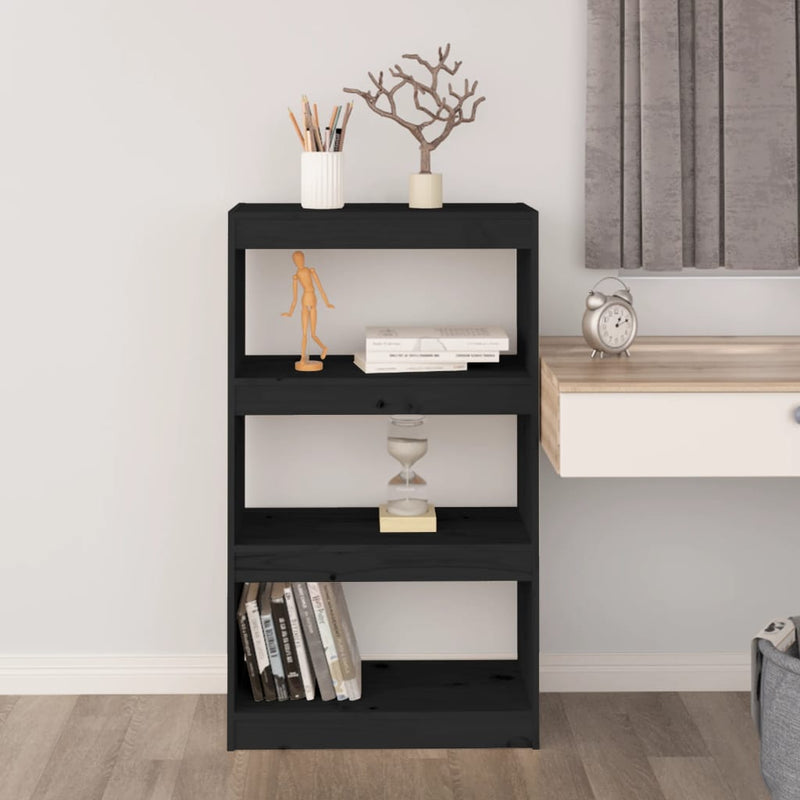 vidaXL fekete tömör fenyőfa könyvszekrény/térelválasztó 60x30x103,5 cm