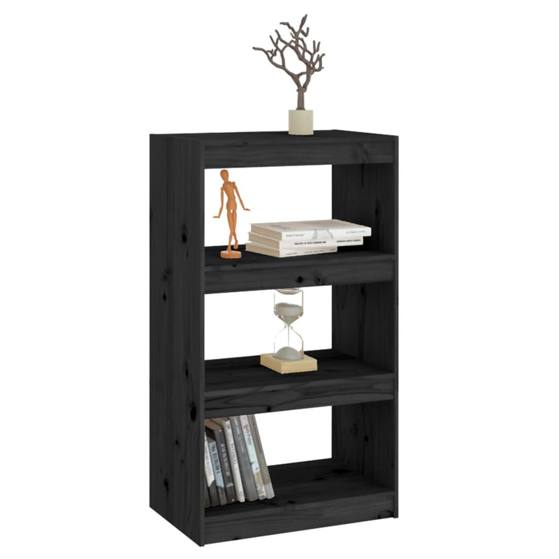 vidaXL fekete tömör fenyőfa könyvszekrény/térelválasztó 60x30x103,5 cm