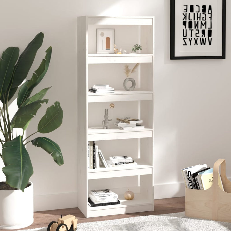 vidaXL fehér tömör fenyőfa könyvszekrény/térelválasztó 60x30x167,5 cm