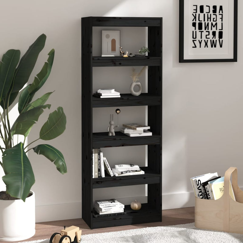 vidaXL fekete fenyőfa könyvszekrény/térelválasztó 60 x 30 x 167,5 cm