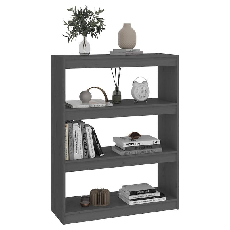 vidaXL szürke tömör fenyőfa könyvszekrény/térelválasztó 80x30x103,5 cm