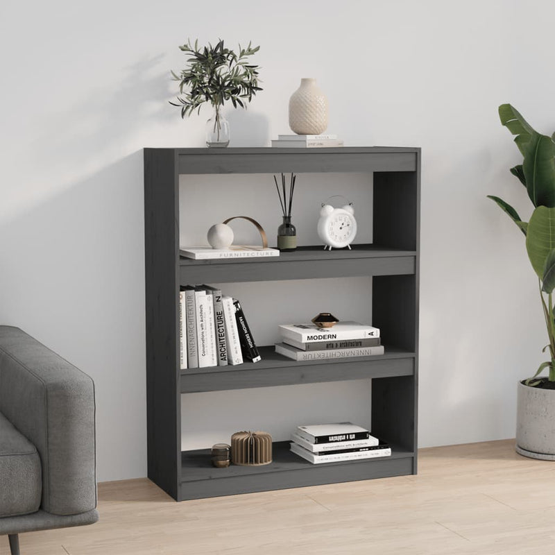 vidaXL szürke tömör fenyőfa könyvszekrény/térelválasztó 80x30x103,5 cm