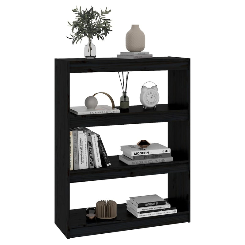 vidaXL fekete tömör fenyőfa könyvszekrény/térelválasztó 80x30x103,5 cm