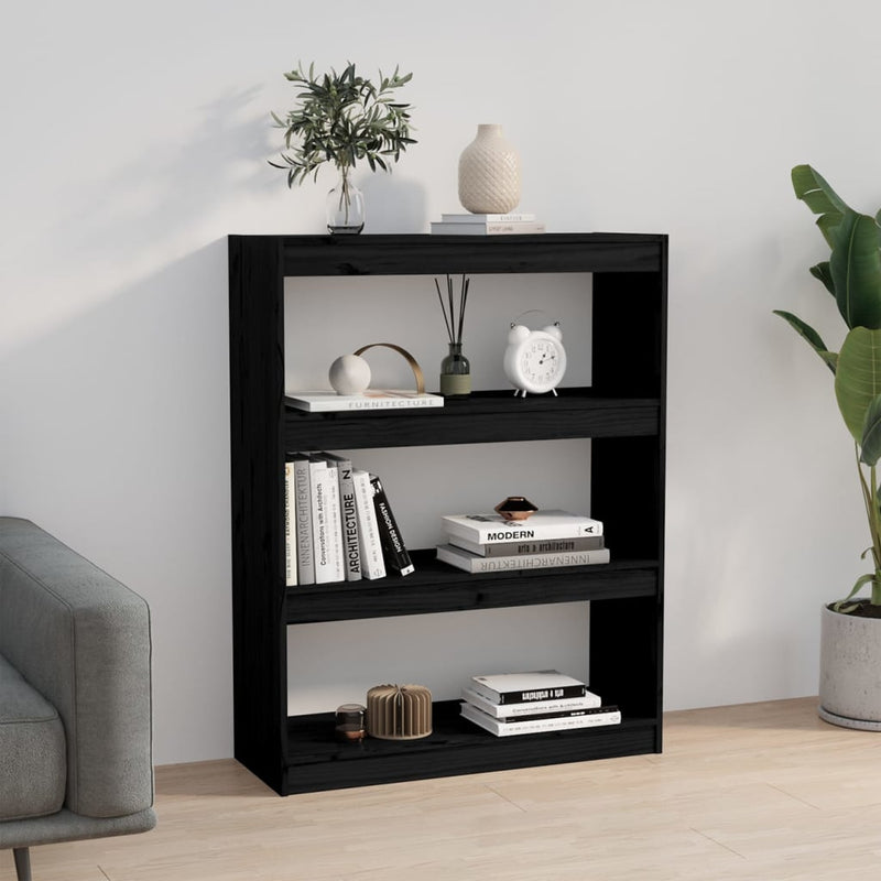 vidaXL fekete tömör fenyőfa könyvszekrény/térelválasztó 80x30x103,5 cm