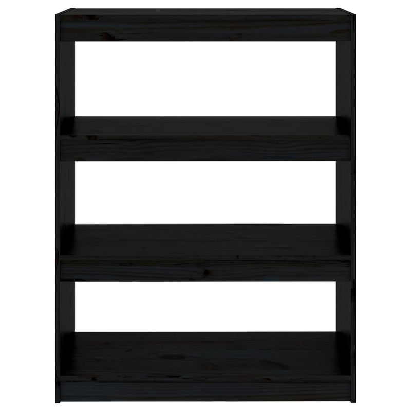 vidaXL fekete tömör fenyőfa könyvszekrény/térelválasztó 80x30x103,5 cm