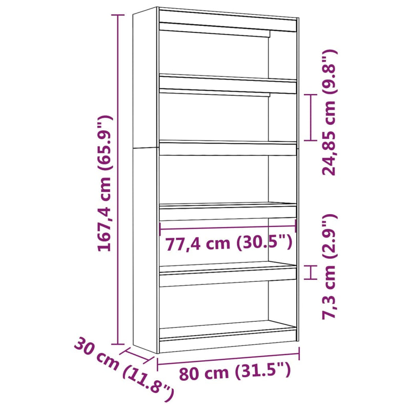 vidaXL fekete tömör fenyőfa könyvszekrény/térelválasztó 80x30x167,4 cm