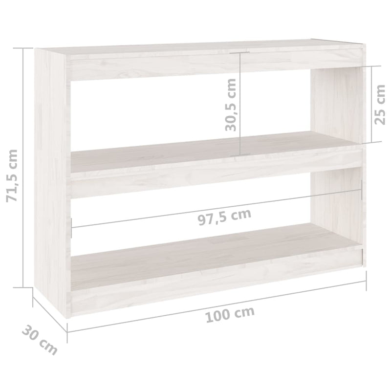 vidaXL fehér fenyőfa könyvszekrény térelválasztó 100 x 30 x 71,5 cm