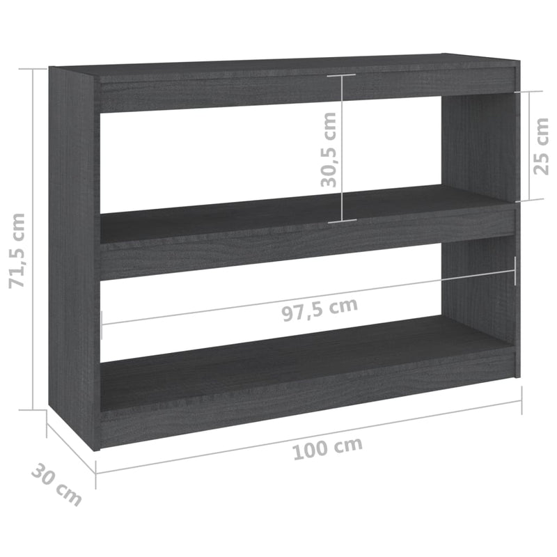 vidaXL szürke fenyőfa könyvszekrény térelválasztó 100 x 30 x 71,5 cm