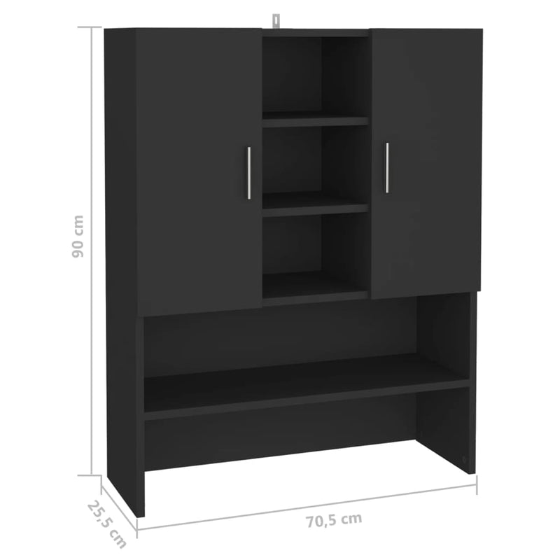 vidaXL fekete mosógépszekrény 70,5 x 25,5 x 90 cm