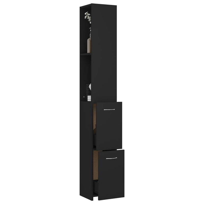 vidaXL fekete szerelt fa fürdőszobaszekrény 25x26,5x170 cm