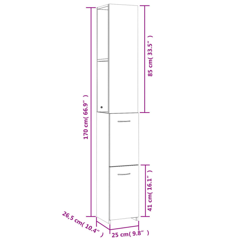 vidaXL fekete szerelt fa fürdőszobaszekrény 25x26,5x170 cm