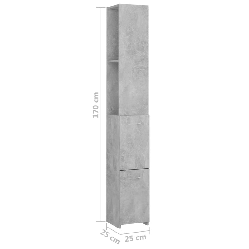 vidaXL betonszürke szerelt fa fürdőszobaszekrény 25x26,5x170 cm