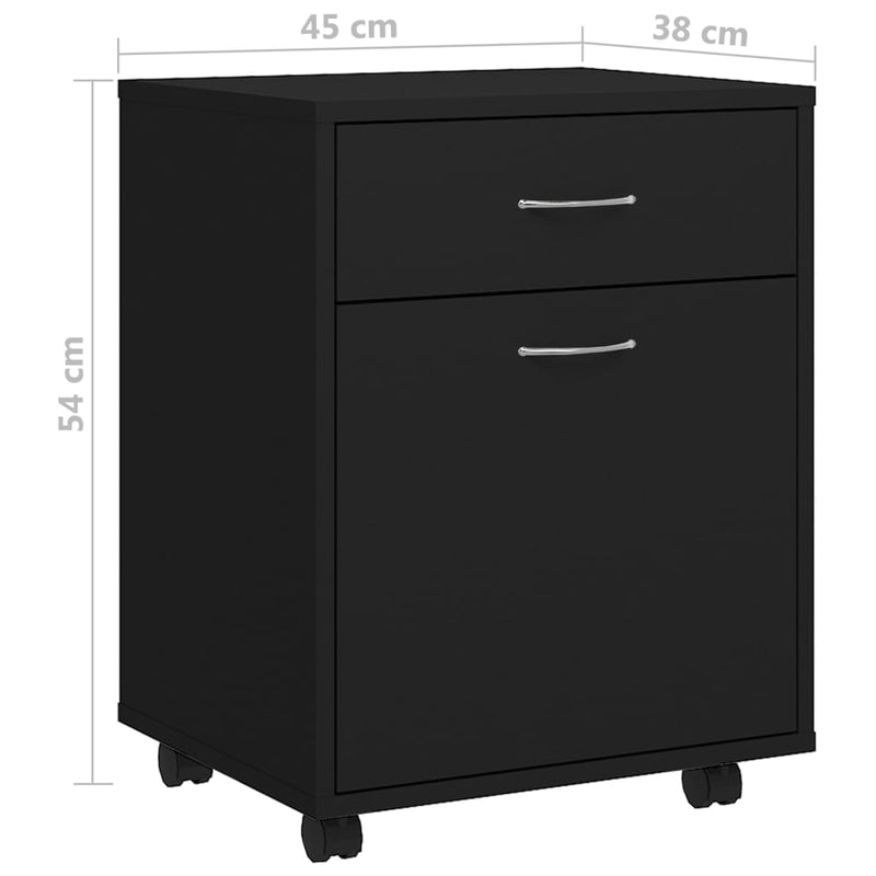 vidaXL fekete szerelt fa kerekes szekrény 45 x 38 x 54 cm